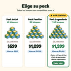 Comparativa de packs Trezio Blocks: Inicial $599, Familiar $1,099 y Legendario $1,399