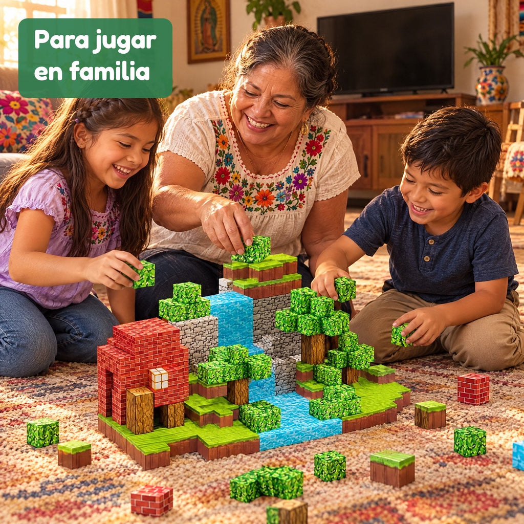 Abuela y nietos construyendo juntos